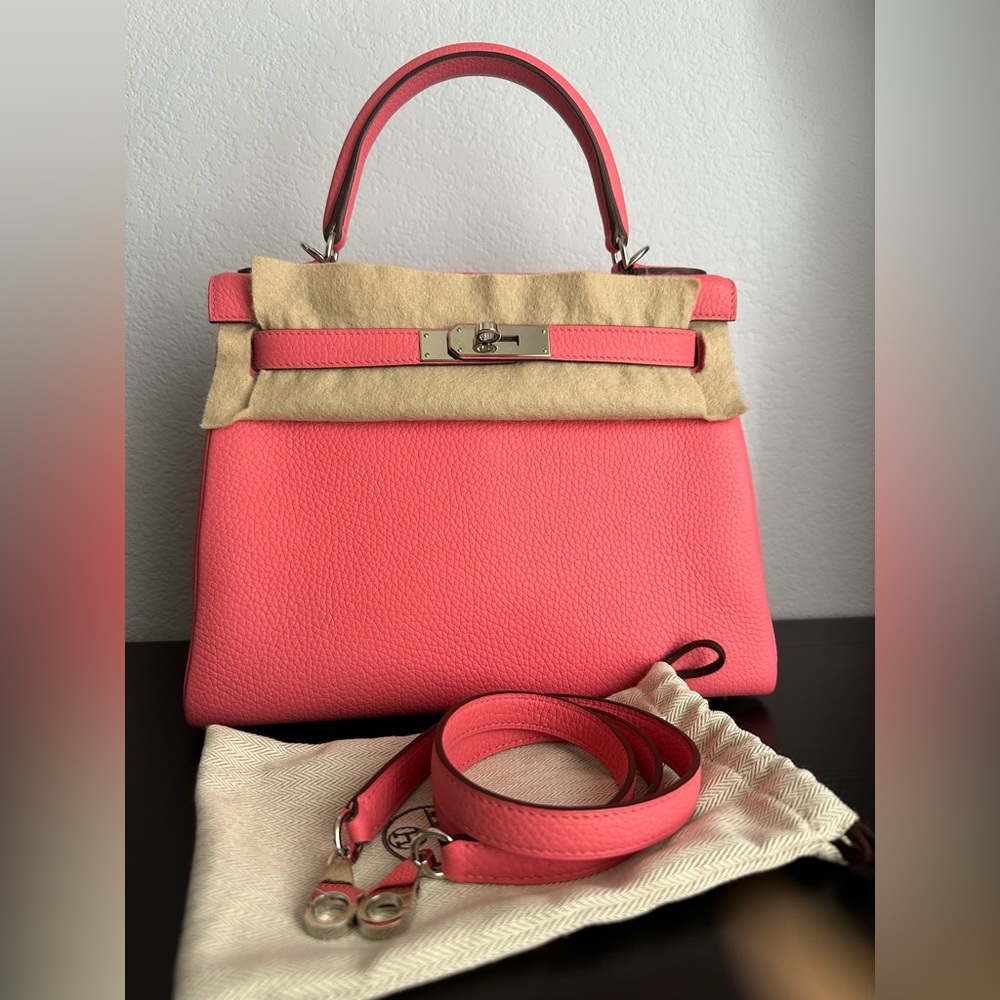 Hermes Kelly 28 retourne rose azalee palladium hardware in taurilllon clemence